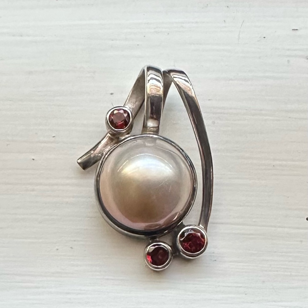 Silver and Red Gemstone Pendant Necklace